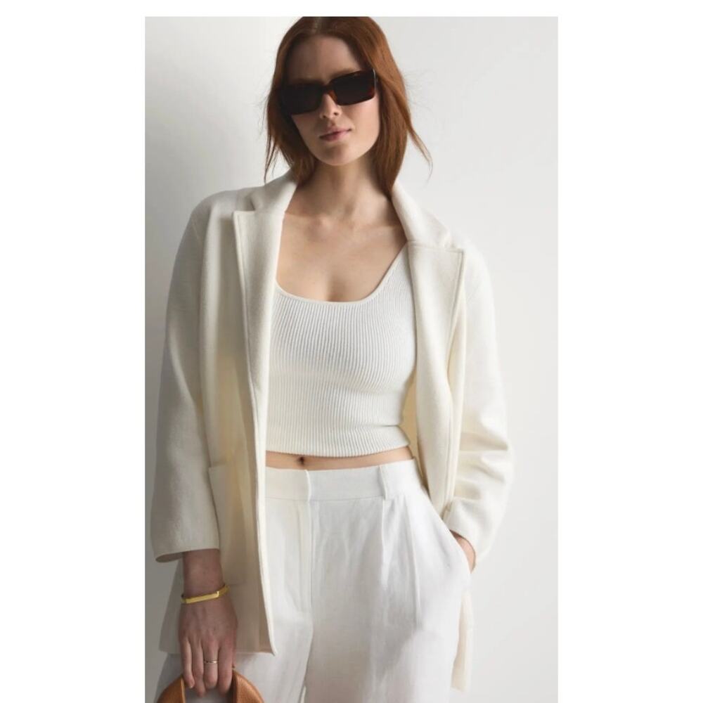 New! Quince Wm's 100% Organic Cotton Knit Blazer White Large Beseller NWT #32